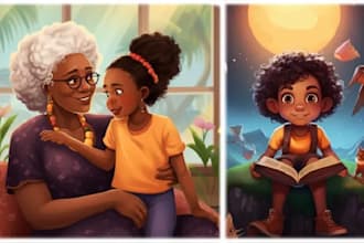 draw african american children story book illustration and cover story book