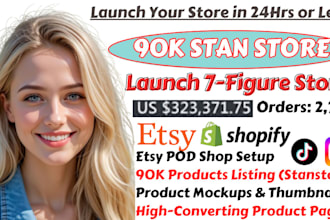 stanstore 90k products listing, etsy pod shop, stan store marketing, stan store