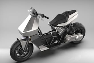 design 3d sci fi ebike, 3d tricycle modeling, pbr texture, bike rigging, scooter