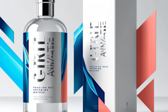 provide label design 3d rendering animated product for bottle box design mockups