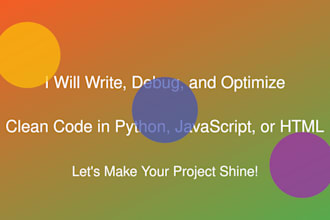 write, debug, and optimize clean code in python, javascript, or HTML