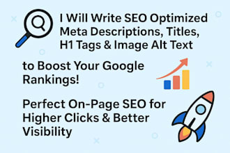 write SEO optimized meta , title, h1, and image alt tags