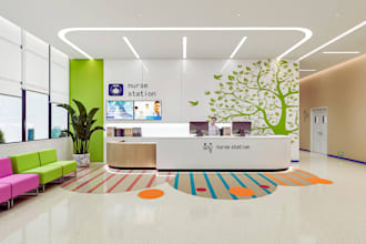 do 3d cgi hospital, pharmacy, medical lab, chemist, clinic, lab space design