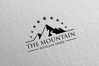 custom mountain logo outdoor, adventure, hiking and nature brand design