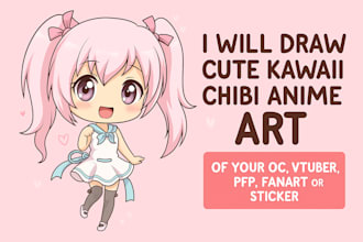 draw cute kawaii chibi anime art of your oc vtuber pfp fanart or sticker