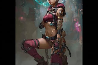 design cyberpunk and fantasy character splash art