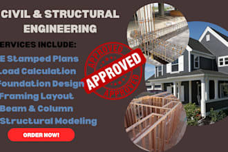 structural design, load calculation, foundation plan with pe stamp USA