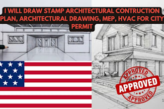 draw stamp architectural construction plan, drawing, mep, hvac, for city permit