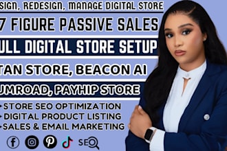 create, redesign payhip, gumroad, stan store, beacon ai to sell digital product