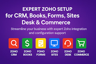 setup zoho CRM, zoho books, zoho forms, zoho sites,