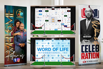 dez9n backdrop,step and repeat, retactable banner in 3 hrs