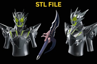 design full body amor futuristic helmet 3d gaunlet and sword for cosplay