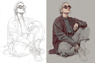 design digital sketch and line art illustration