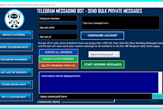 build web scraping bot, gmail bot, sms bot, email bot, sender bot, alert bot