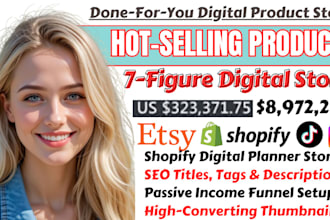 do 7 figure etsy shop setup, shopify digital planner, gumroad seo listing