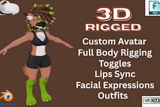 create a custom 3d furry vrchat avatar for vrc PC and quest