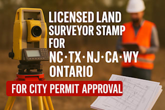 do nc tx nj ca wy ontario licensed land surveyor stamp for city permit approval