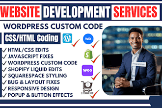 add or edit custom HTML, CSS and js code to shopify, wordpress, squarespace, wix