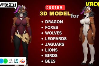 do realistic 3d furry vrchat avatar and asset, nsfw or streaming vtuber model