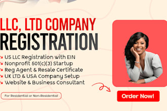 do US llc company registration, nonprofit startups 501c3 with ein uei number rfq