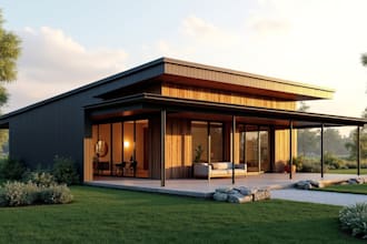 design modern small house design, sitemap, barndominium and 3d facade render