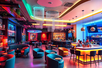 do 3d lounge bar interior design, cafe, restaurant, nightclub, bar, coffee shop
