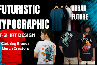 create futuristic typography t shirt designs for clothing and merch brands