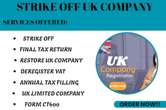 reinstate, restore uk company ltd, dissolve, close company vat, uk strike off