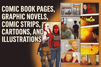 comic book pages, graphic novels, comic strips, cartoons, and illustrations