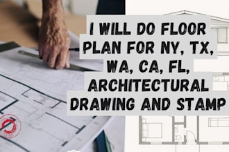 do floor plan for ny, tx, wa, ca, fl, architectural drawing and stamp