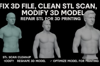 fix 3d file, clean stl scan, modify3d model, 3d head 3mf printing stl repair