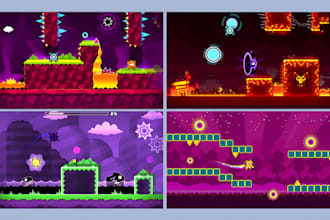 create custom geometry dash pixel art background and 2d platformer game assets