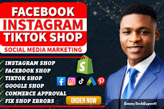 set up and optimize tiktok facebook instagram shop or shopify dropshipping store