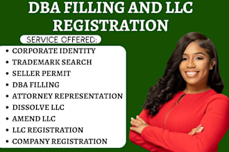 file dba, register or dissolve US llc, c corp, fbn, and handle taxes