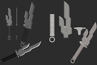 create realistic 3d cosplay weapons knife sword gunplet and armor props