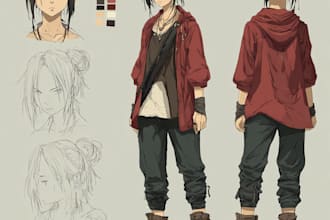 draw anime character design or reference sheet