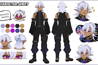 draw character reference sheet for vtuber, furry, nsfw, chibi, oc in any style