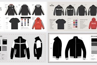 design and create a fashion tech pack, flat sketches for fashion design