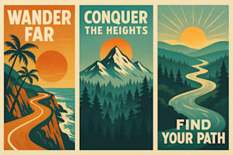 design retro vintage art deco travel event  landscape movie, or music posters