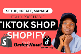 create, setup tiktok shop sales, edit shopify redesign store marketing manager