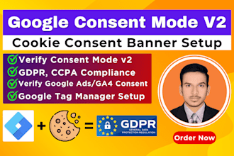 setup google cookie consent banner consent mode v2 gdpr ccpa cookieyes via GTM