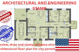 review, draw and stamp alabama ohio architectural floor plan for city permit