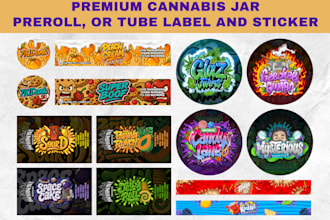design premium cannabis jar, preroll, or tube label and sticker