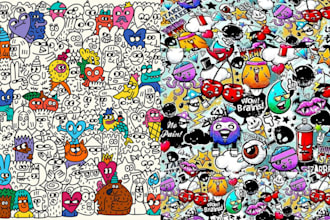 draw cute doodle art, pixel art and pokemon art illustrations from grey to great