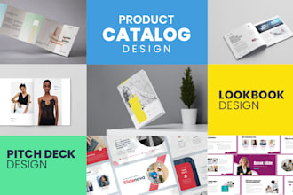 design product catalog, lead magnet, lookbook, pitch deck and workbook design