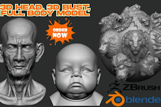 do realistic 3d head, 3d bust model, full body, 3d face likeness for 3d printing