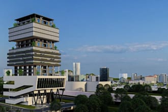 design cgi high rise commercial building, master plan, city render, skyscraper