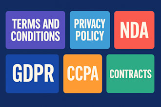 write terms and conditions, privacy policy, nda, gdpr, ccpa cookie and contracts