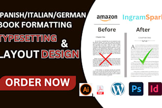 format, design and layout german book, spanish book, italian book, typesetting