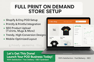do shopify print on demand store, etsy printiful printify dropshipping store pod